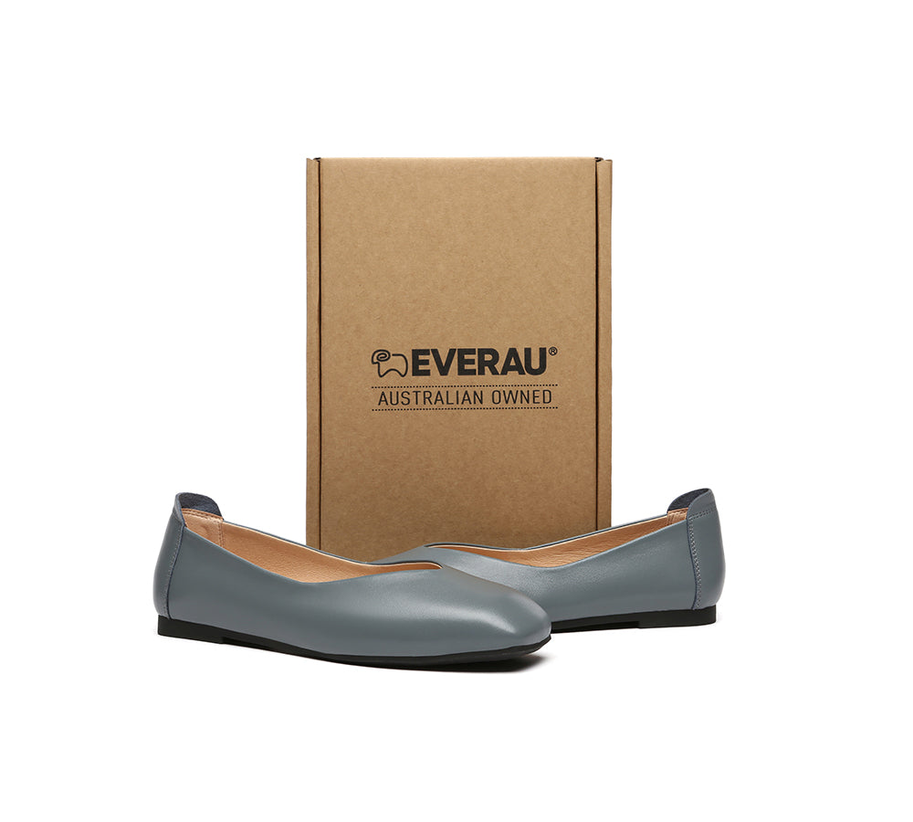 EVERAU® Women Leather Square Toe Ballet Flats Linda
