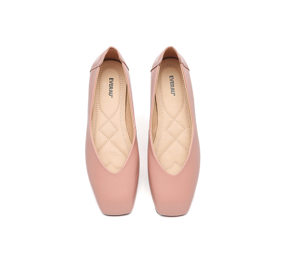 EVERAU® Women Leather Square Toe Ballet Flats Linda