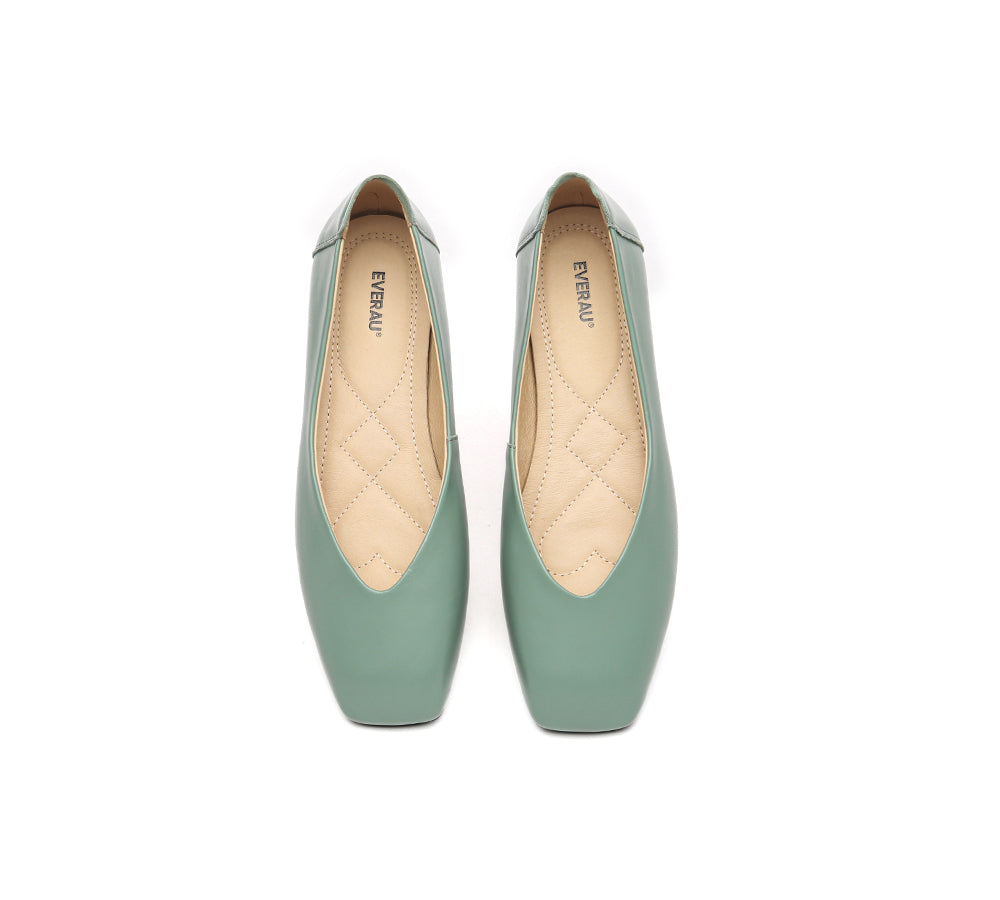 EVERAU® Women Leather Square Toe Ballet Flats Linda