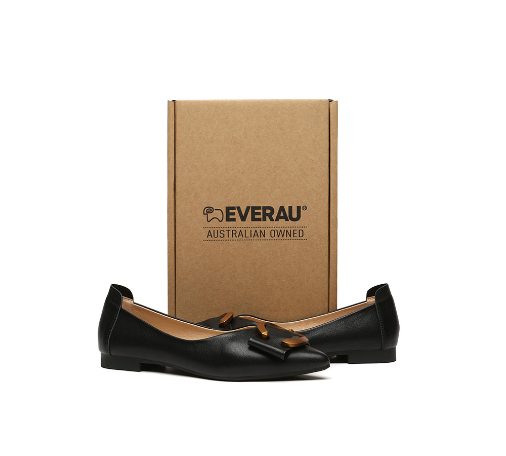 EVERAU® Women Leather Buckle Pointed Toe Ballet Flats Pari