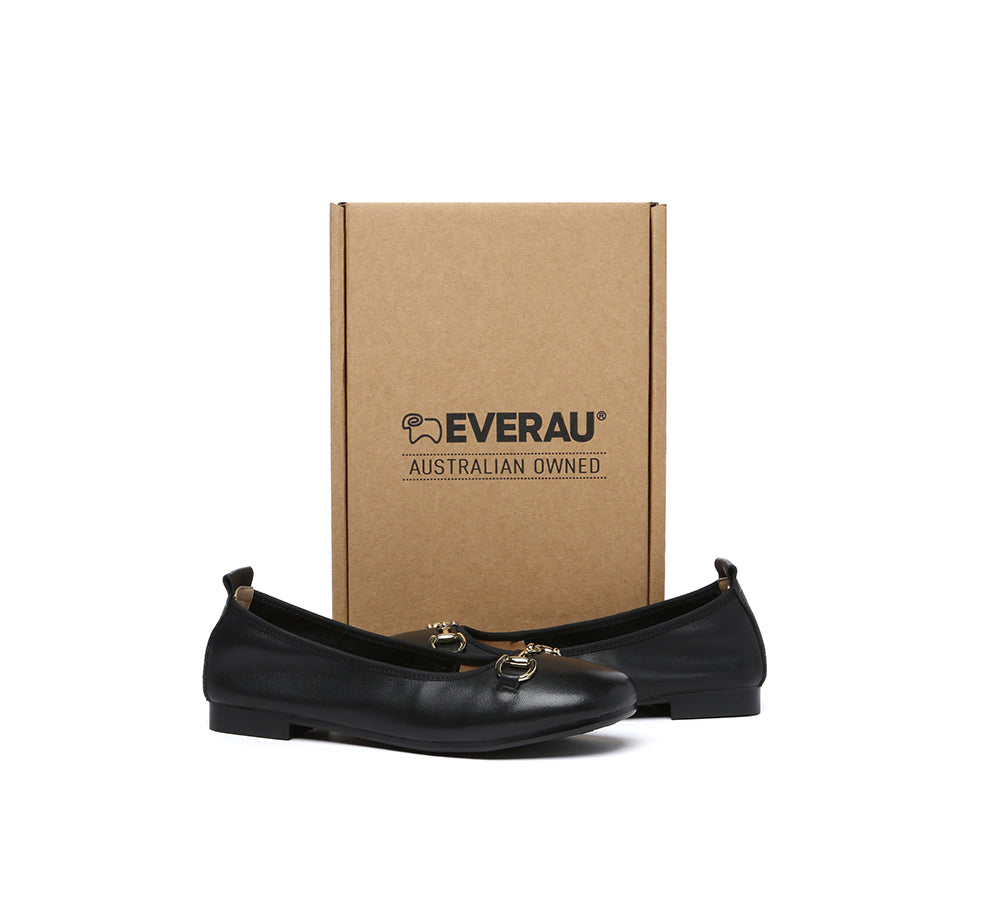 EVERAU® Women Leather Round Toe Metal Buckle Ultra Soft Ballet Flats Blake