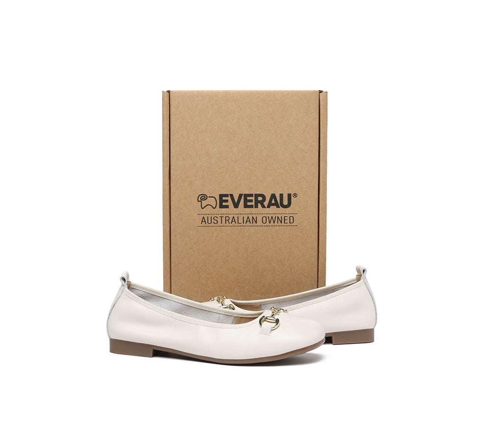 EVERAU® Women Leather Round Toe Metal Buckle Ultra Soft Ballet Flats Blake