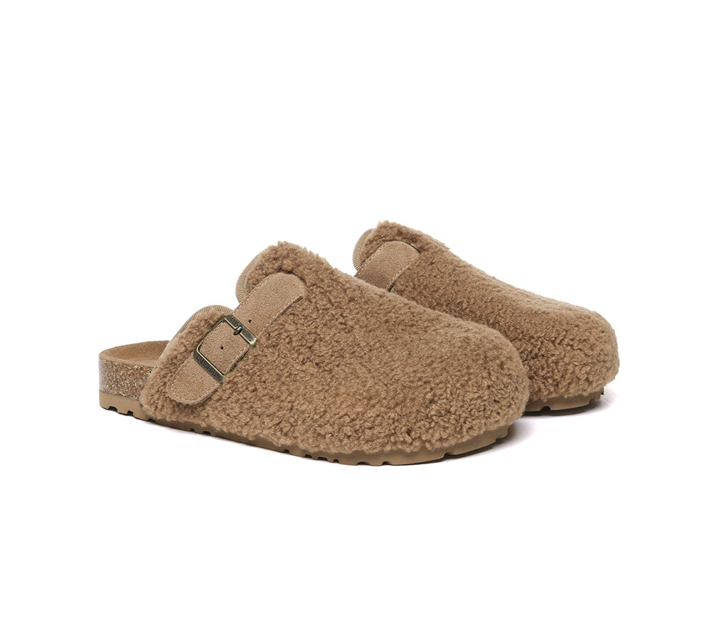 EVERAU® UGG Women Shearling Buckle Sandal Slides Greta