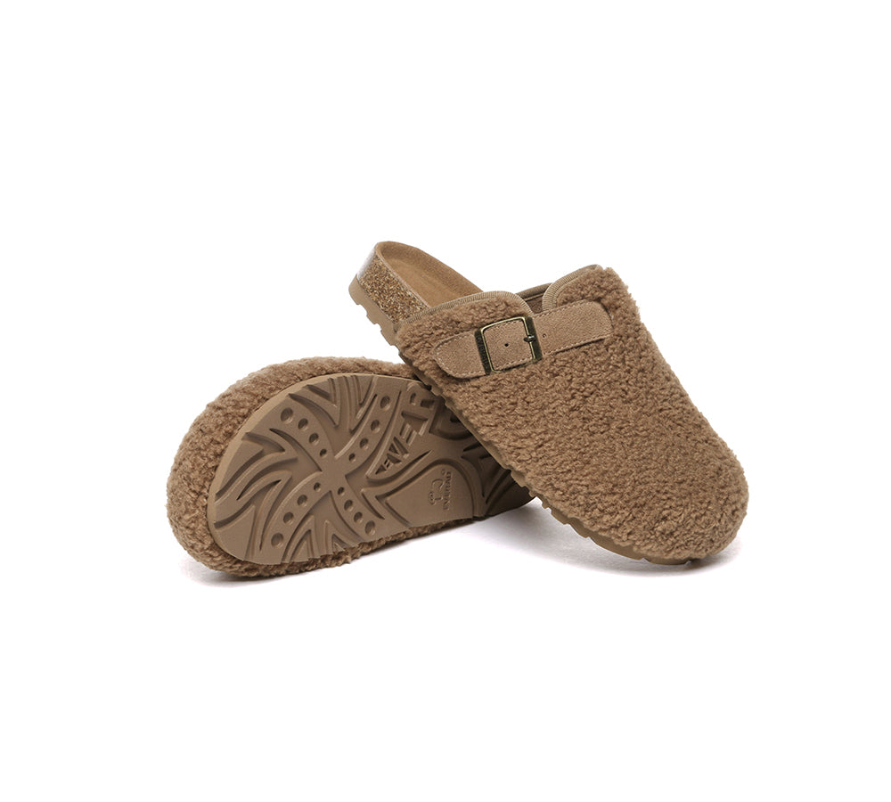 EVERAU® UGG Women Shearling Buckle Sandal Slides Greta