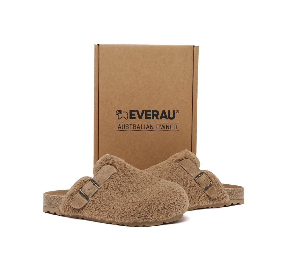 EVERAU® UGG Women Shearling Buckle Sandal Slides Greta