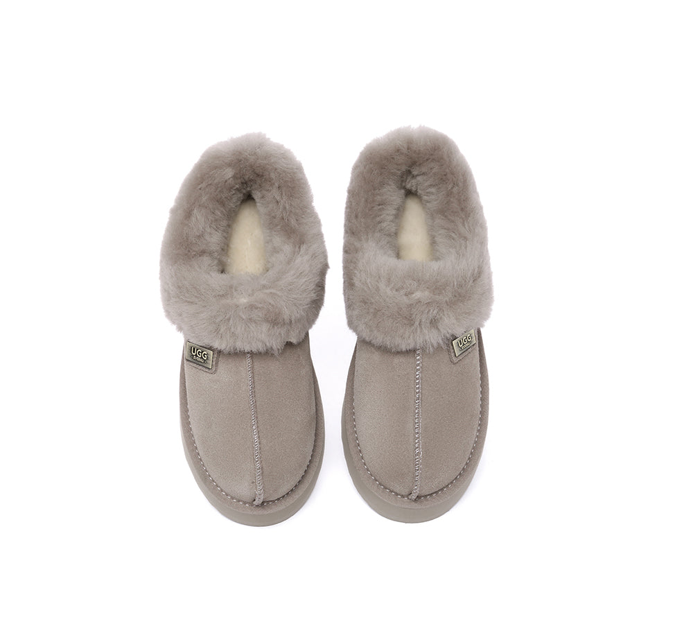 UGG EVERAU® UGG Slippers Women Sheepskin Wool Collar Ankle Platform Gabri