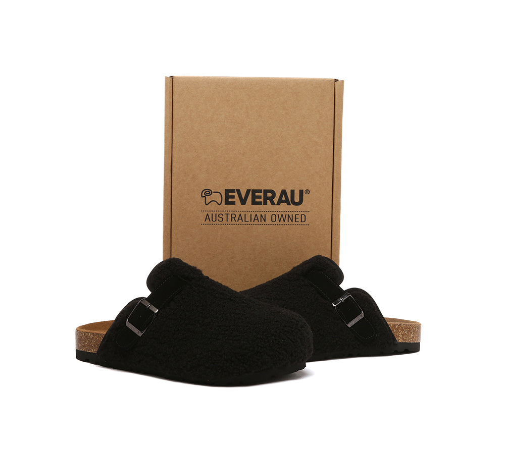 EVERAU® UGG Women Shearling Buckle Sandal Slides Greta