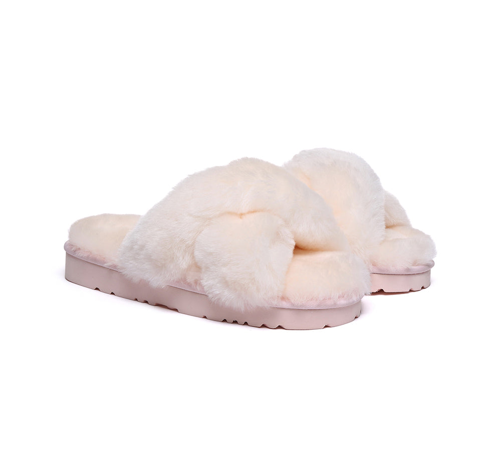 EVERAU® UGG Women Crossover Fluffy Slides Leanna