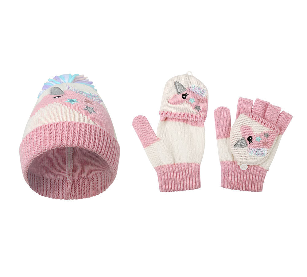 Hats - Kids Knit Unicorn Beanie & Gloves Set