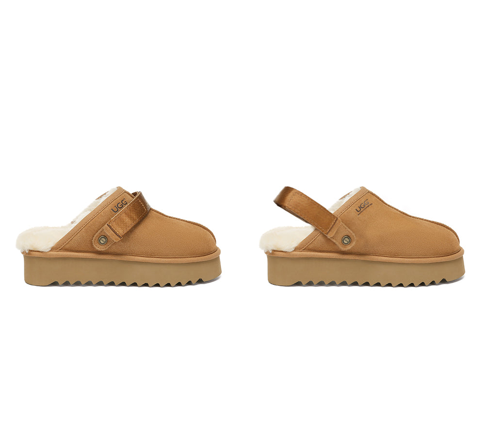 AUSTRALIAN SHEPHERD® UGG Slippers Sheepskin Wool Slingback Platform Cozeln