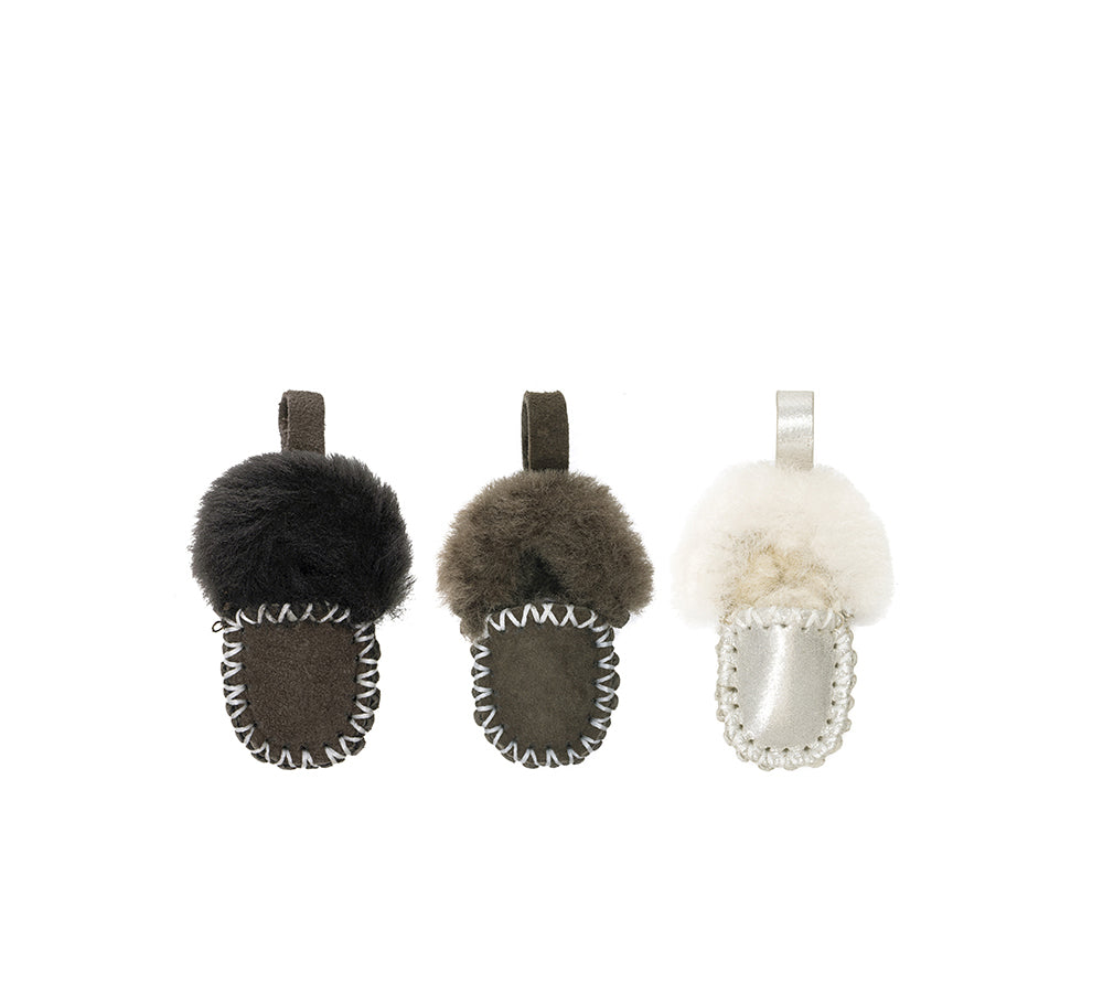 EVERAU® UGG Slippers Sheepskin Wool Popo Moccasin Keyrings