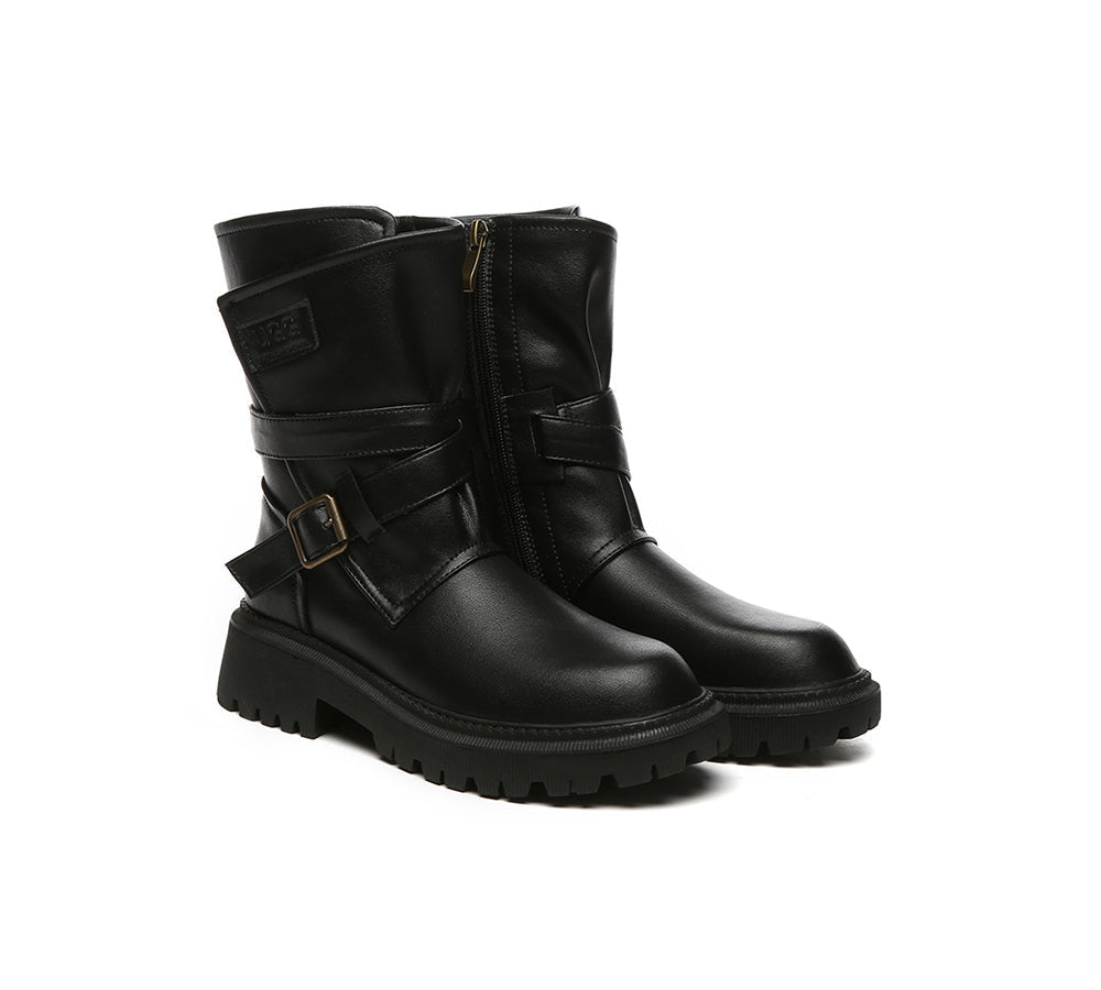 AUSTRALIAN SHEPHERD® Women Black Zipper Leather Block Heel Boots Jamie