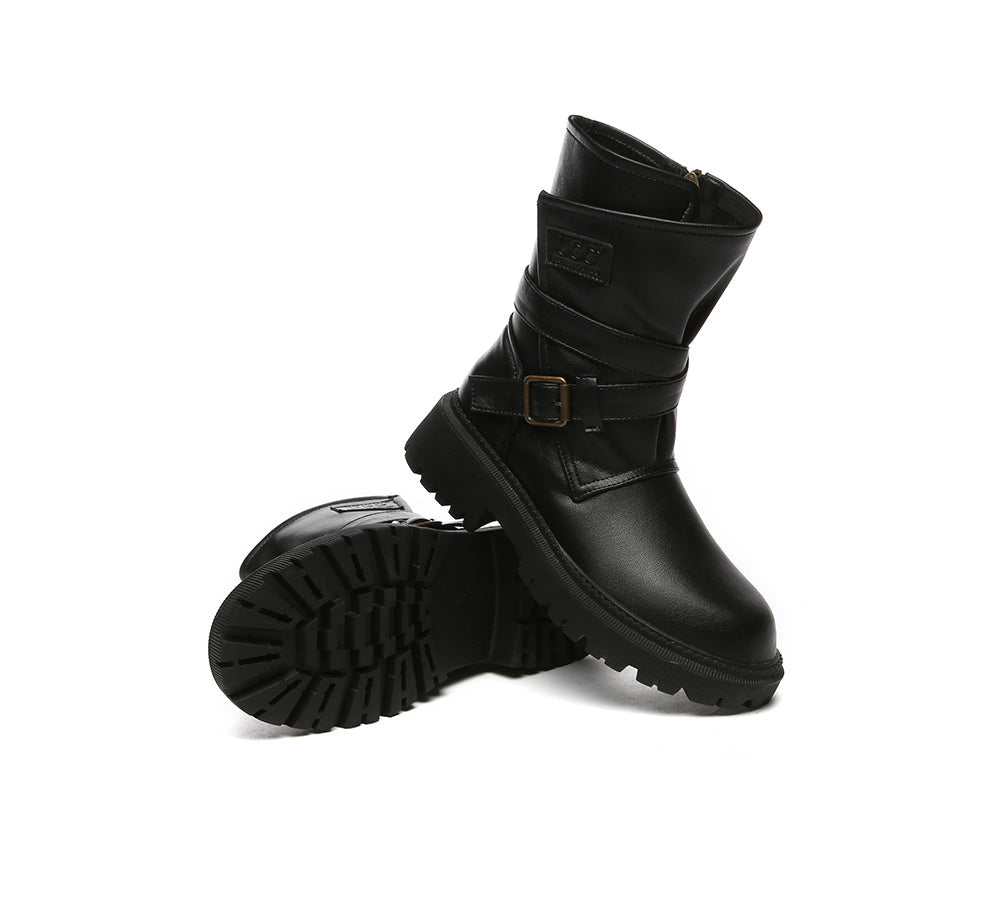 AUSTRALIAN SHEPHERD® Women Black Zipper Leather Block Heel Boots Jamie