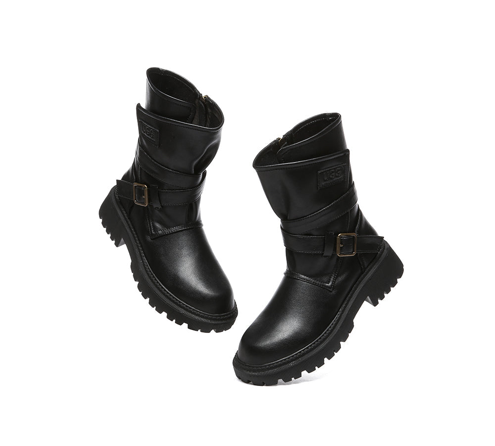 AUSTRALIAN SHEPHERD® Women Black Zipper Leather Block Heel Boots Jamie