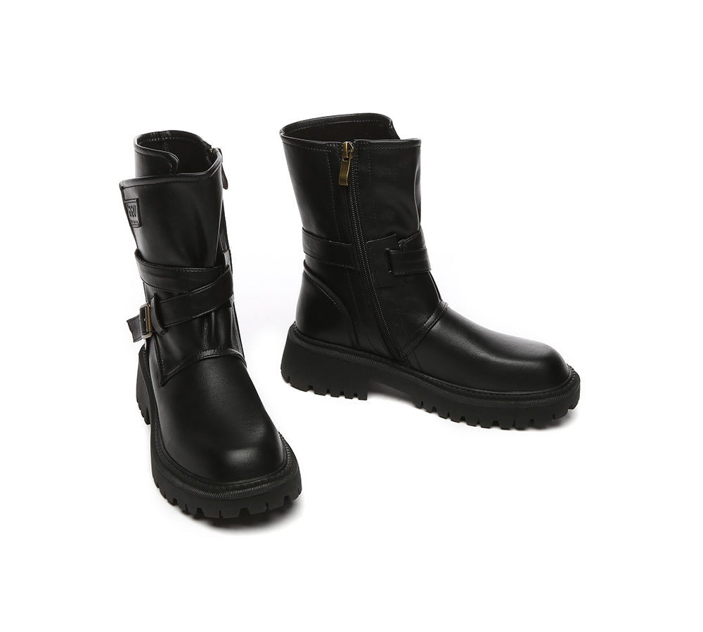 AUSTRALIAN SHEPHERD® Women Black Zipper Leather Block Heel Boots Jamie