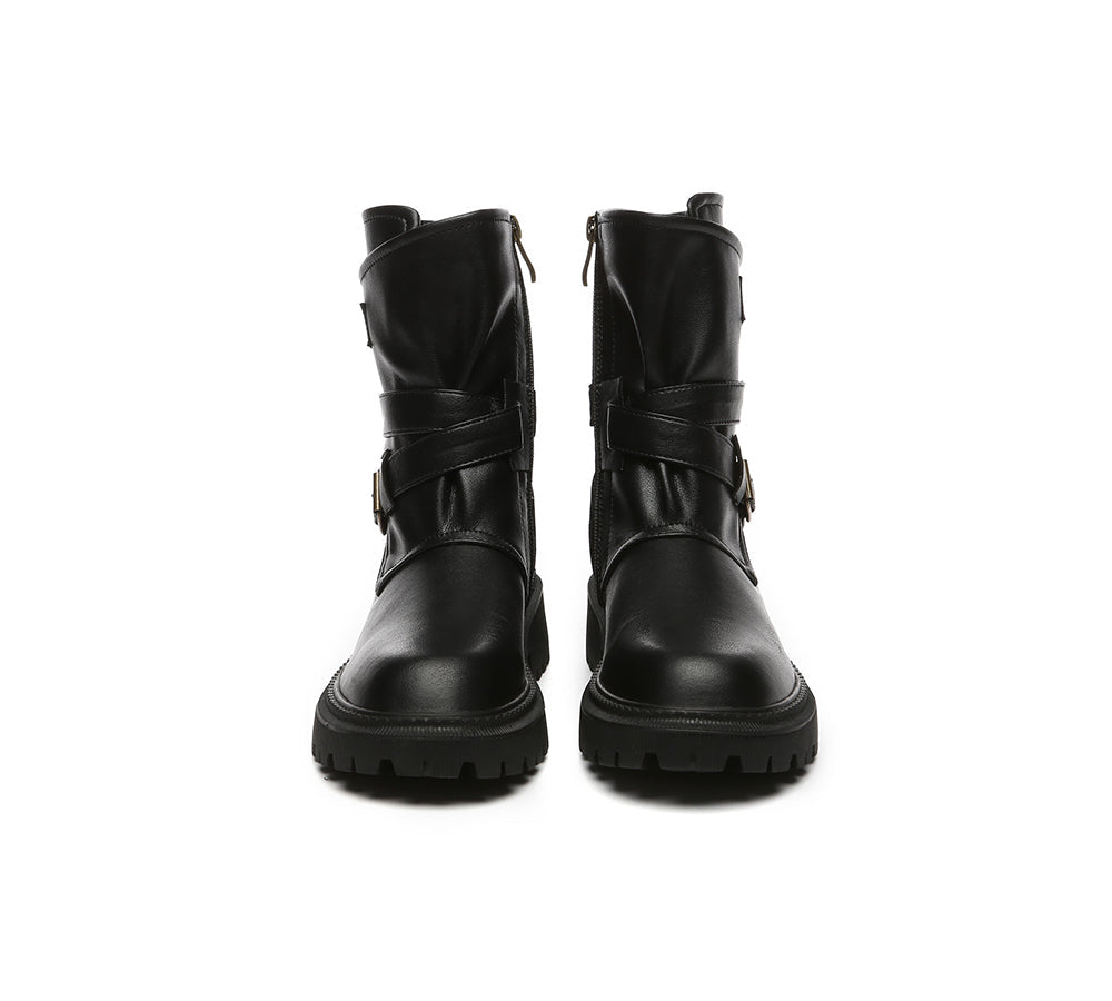AUSTRALIAN SHEPHERD® Women Black Zipper Leather Block Heel Boots Jamie