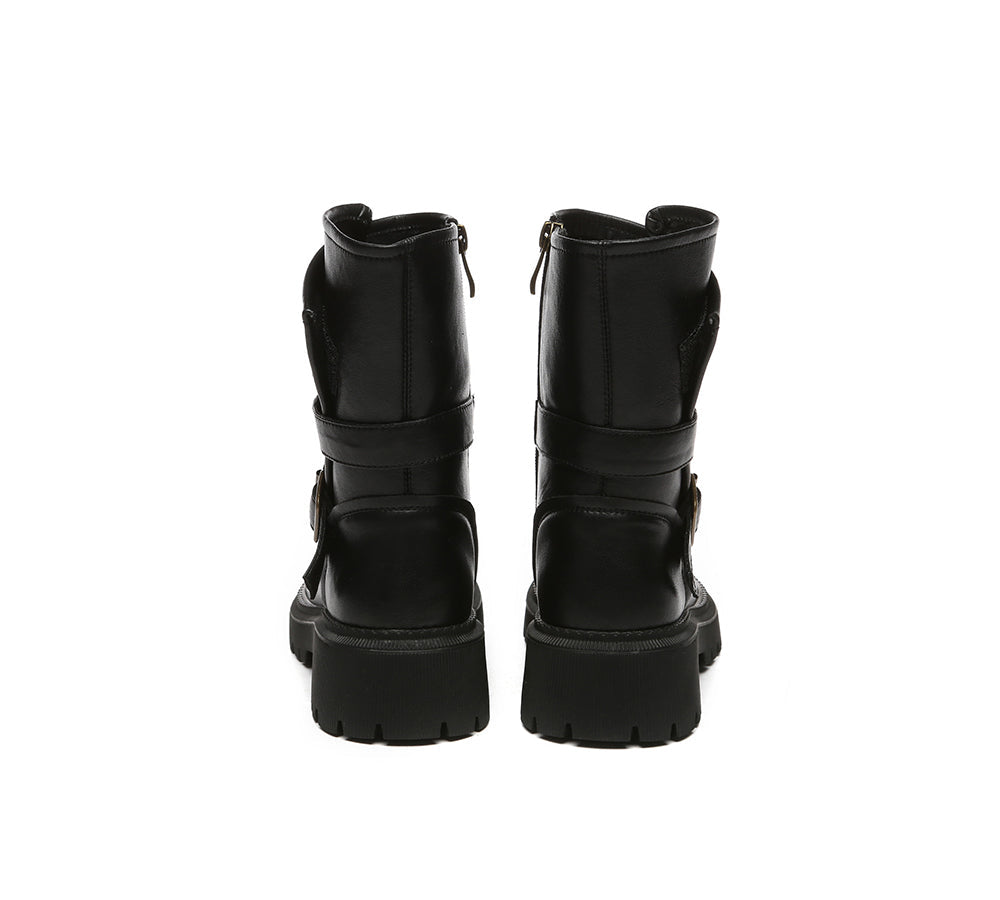 AUSTRALIAN SHEPHERD® Women Black Zipper Leather Block Heel Boots Jamie