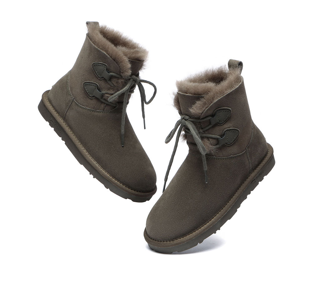 EVERAU® Lace-up Sheepskin Boots Women Short Stark