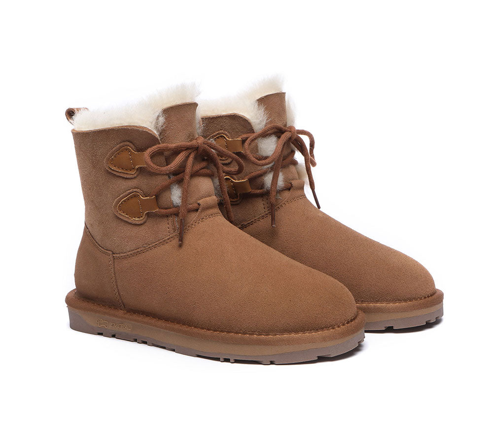 EVERAU® Lace-up Sheepskin Boots Women Short Stark