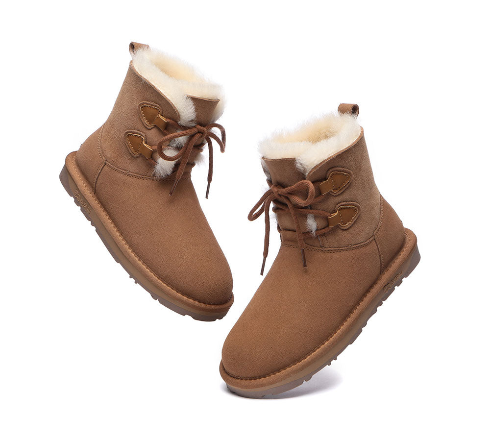 EVERAU® Lace-up Sheepskin Boots Women Short Stark