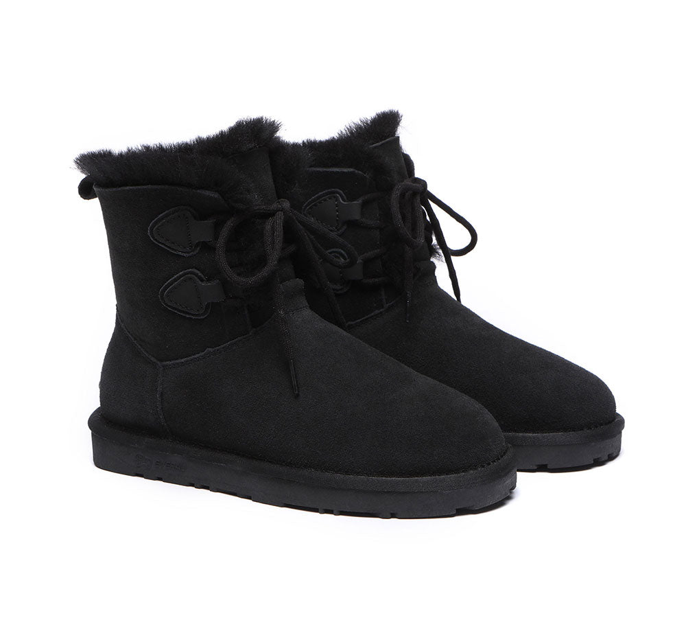 EVERAU® Lace-up Sheepskin Boots Women Short Stark