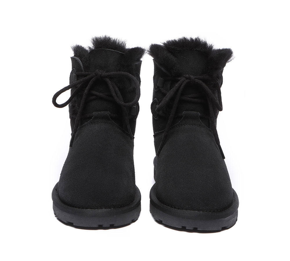 EVERAU® Lace-up Sheepskin Boots Women Short Stark