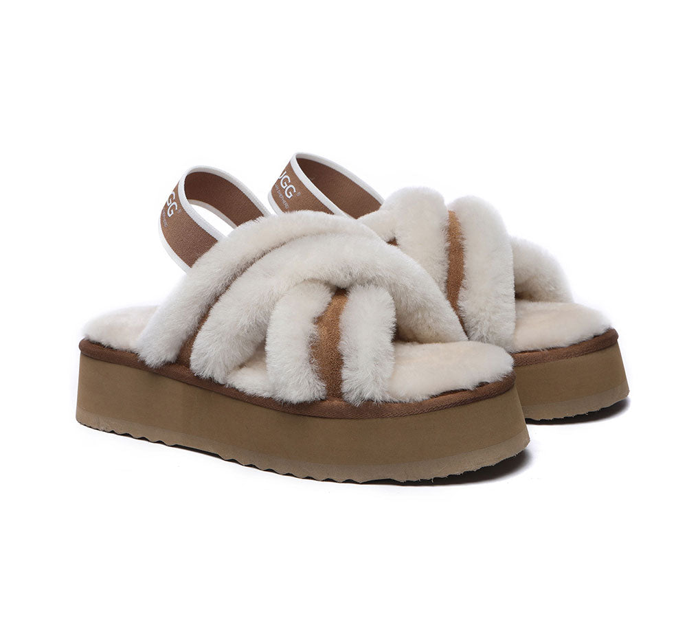 AUSTRALIAN SHEPHERD® UGG Women High Platform Cross-over Fluffy Slides Aditi