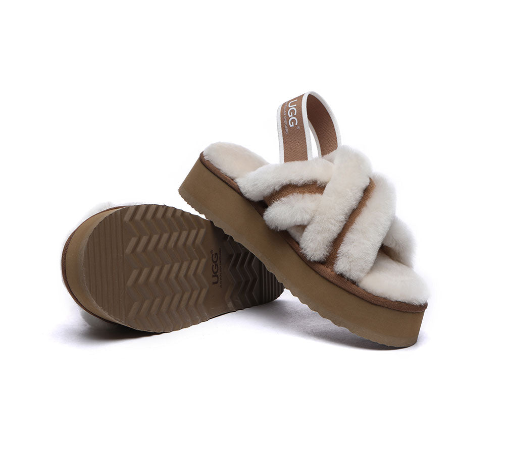 AUSTRALIAN SHEPHERD® UGG Women High Platform Cross-over Fluffy Slides Aditi