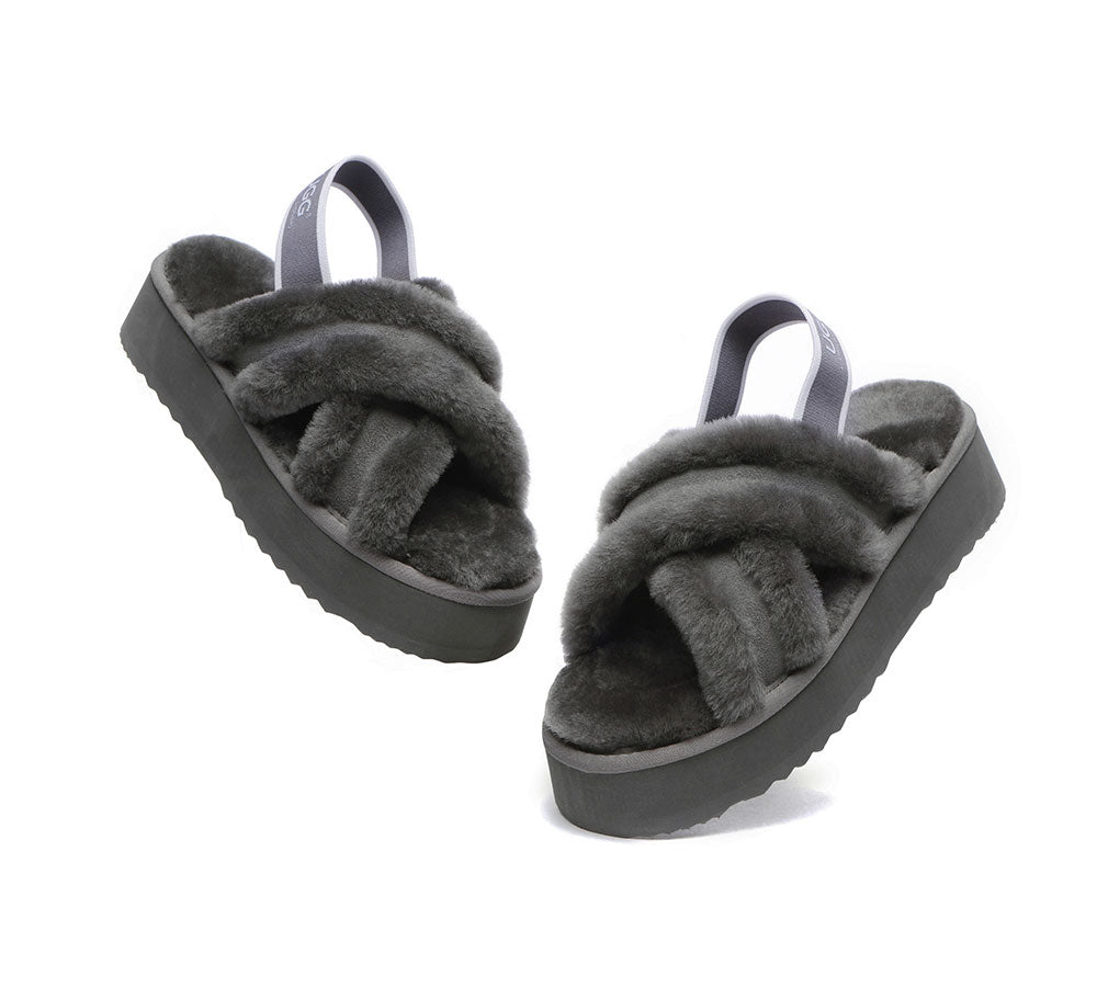 AUSTRALIAN SHEPHERD® UGG Women High Platform Cross-over Fluffy Slides Aditi