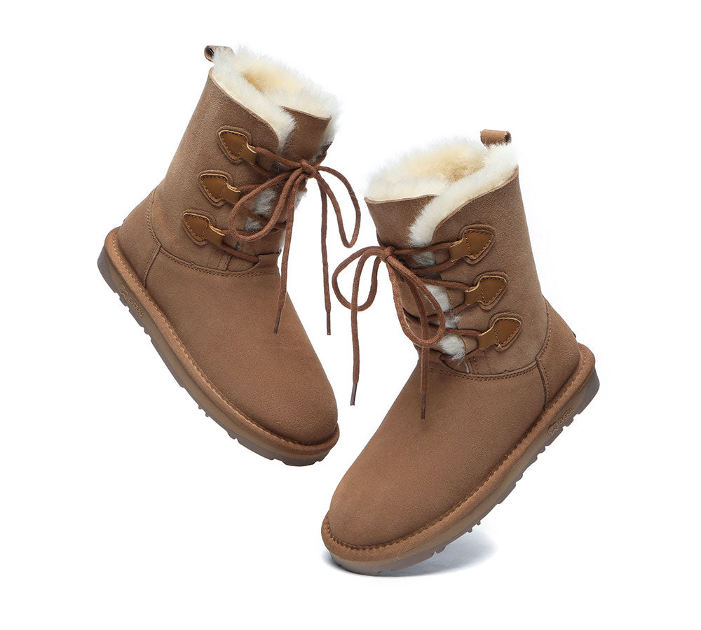 EVERAU® Lace-up Sheepskin Boots Women Tall Stark