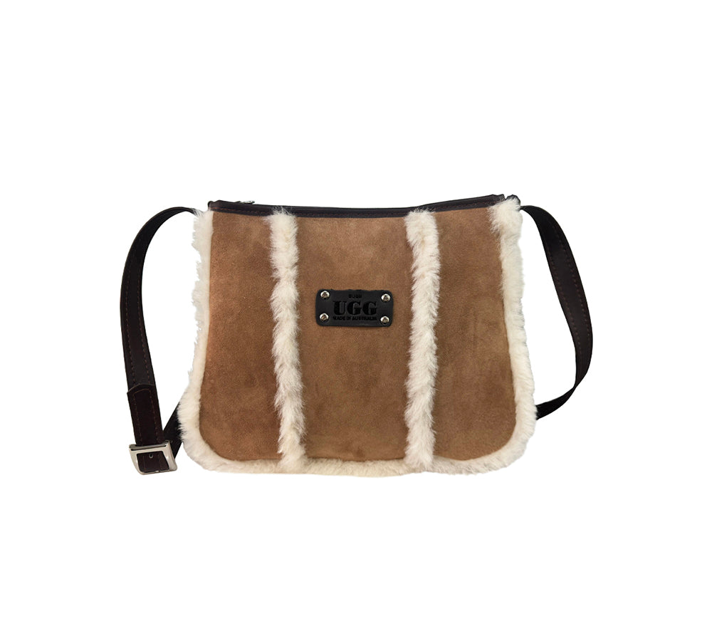 Women Sheepskin Wool Zip Shearling Lined Over Shoulder Bag