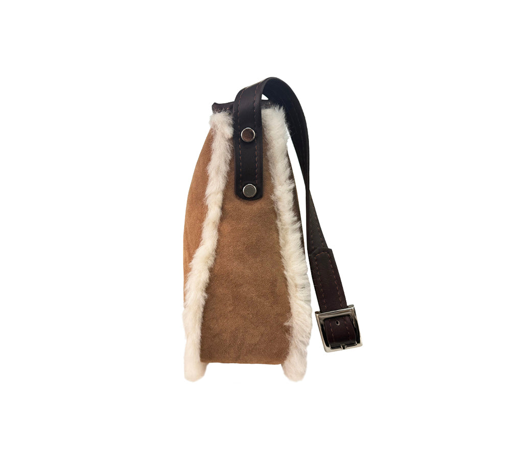 Women Sheepskin Wool Zip Shearling Lined Over Shoulder Bag