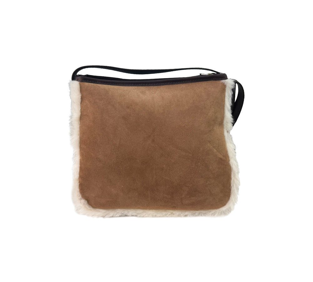 Women Sheepskin Wool Zip Shearling Lined Over Shoulder Bag