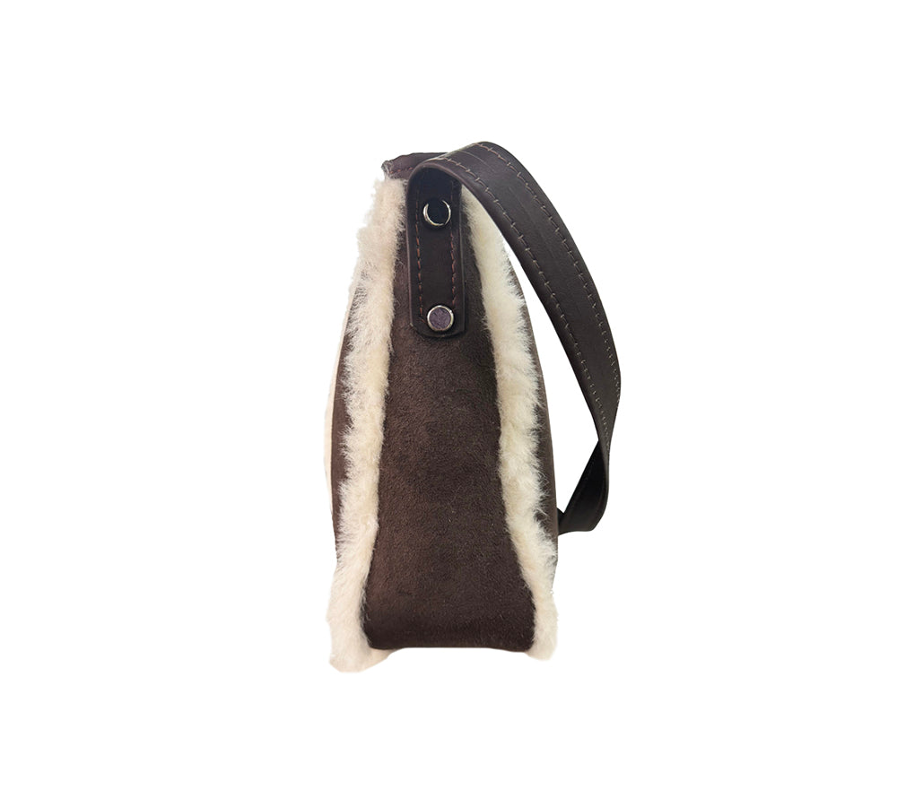 Women Sheepskin Wool Zip Shearling Lined Over Shoulder Bag