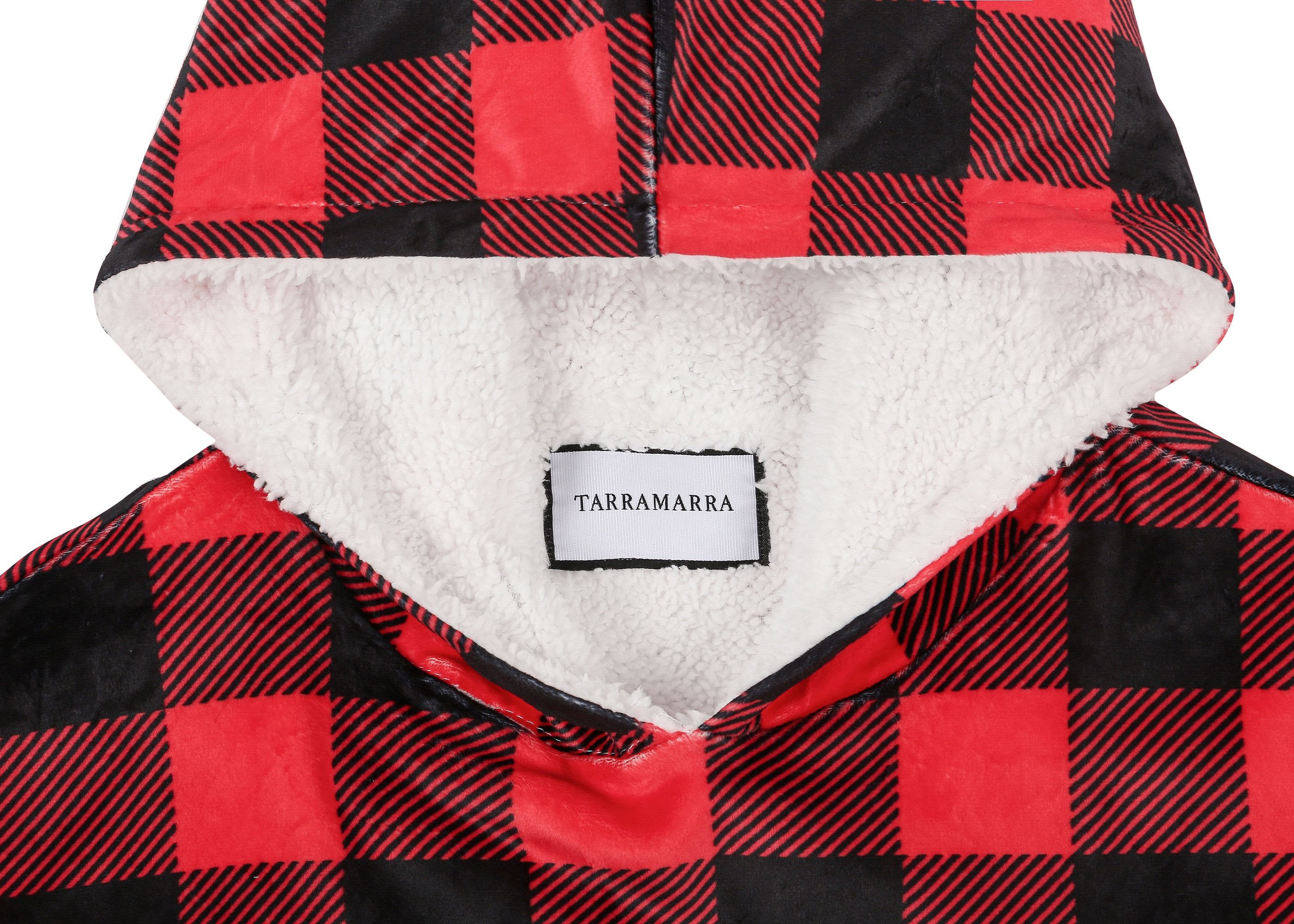 TARRAMARRA® Women and Men Reversible Hoodie Blanket Black and Red Check