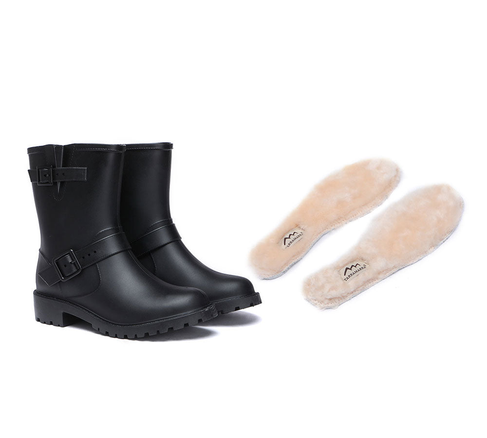 TARRAMARRA® Black Rainboots, Gumboots Women Mid Calf With Wool Insole