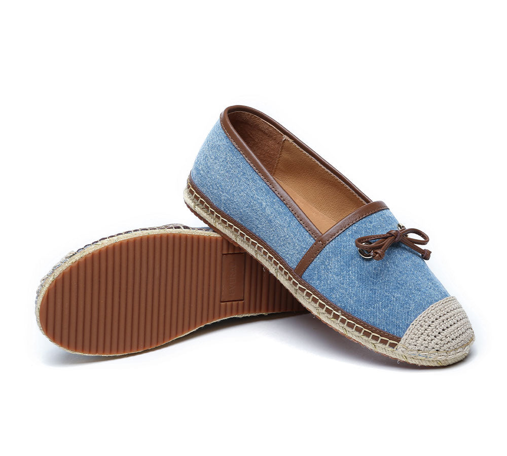 EVERAU® Women Leather Slip-on Bow Flat Espadrilles Esther