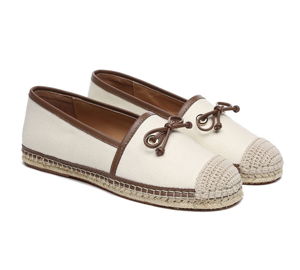 EVERAU® Women Leather Slip-on Bow Flat Espadrilles Esther