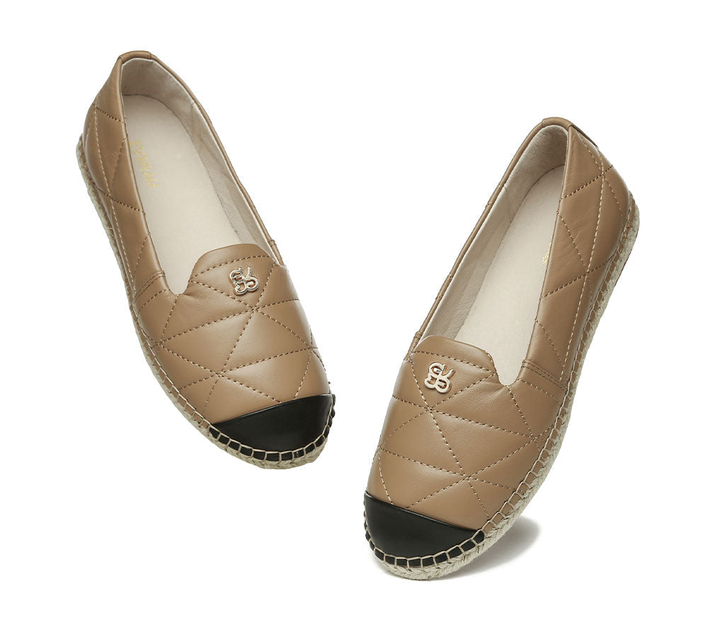 EVERAU® Women Leather Slip-on Flat Espadrilles Evelyn