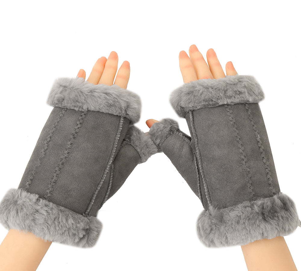 AUSTRALIAN SHEPHERD® Fluffy Fingerless Sheepskin Wool Mittens