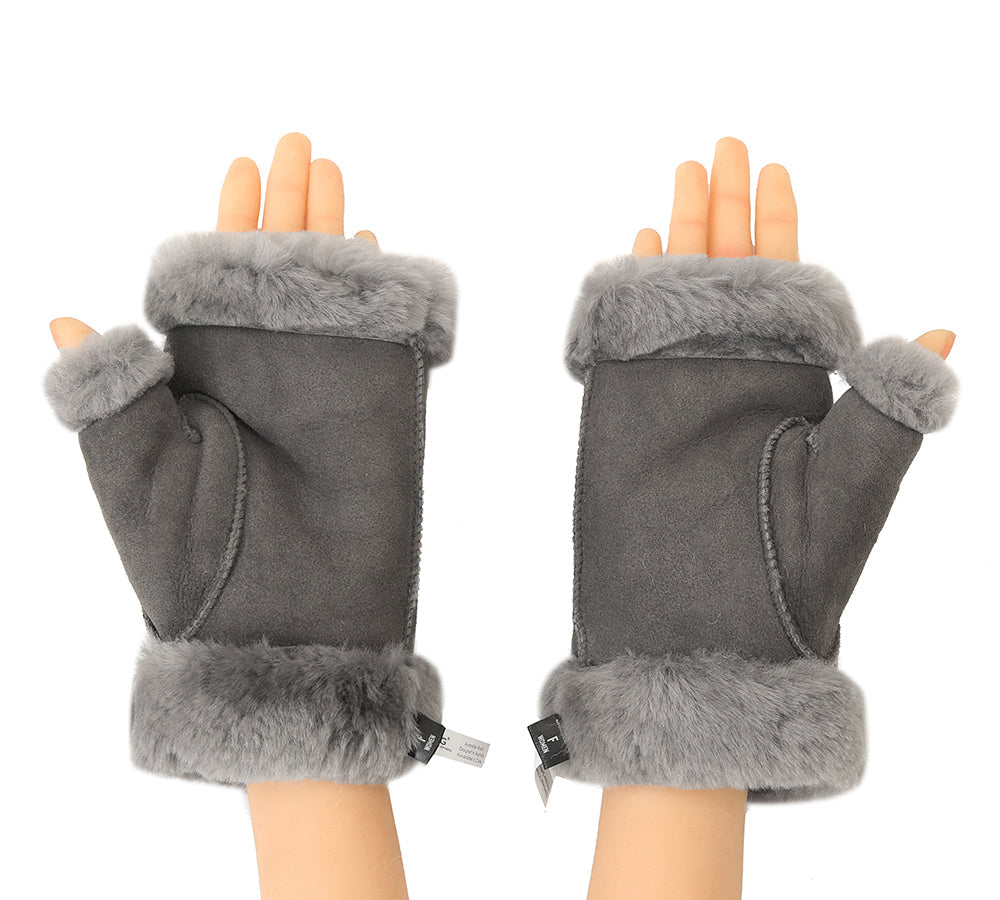 AUSTRALIAN SHEPHERD® Fluffy Fingerless Sheepskin Wool Mittens