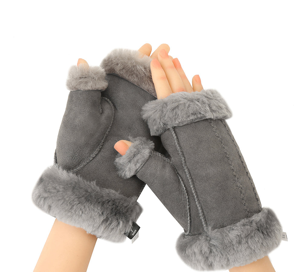 AUSTRALIAN SHEPHERD® Fluffy Fingerless Sheepskin Wool Mittens