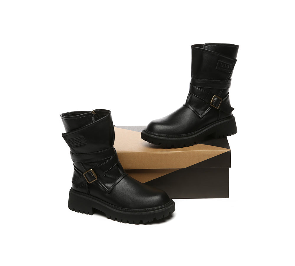 AUSTRALIAN SHEPHERD® Women Black Zipper Leather Block Heel Boots Jamie