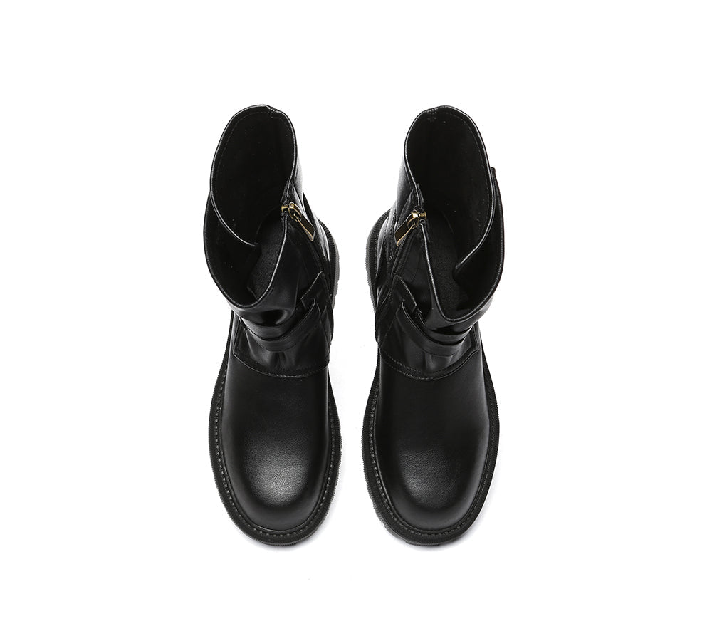 AUSTRALIAN SHEPHERD® Women Black Zipper Leather Block Heel Boots Jamie
