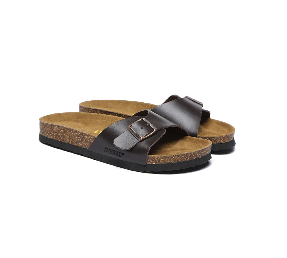 EVERAU® Leather Adjustable Embossed Summer Beach Charms Walk Sandal Slides