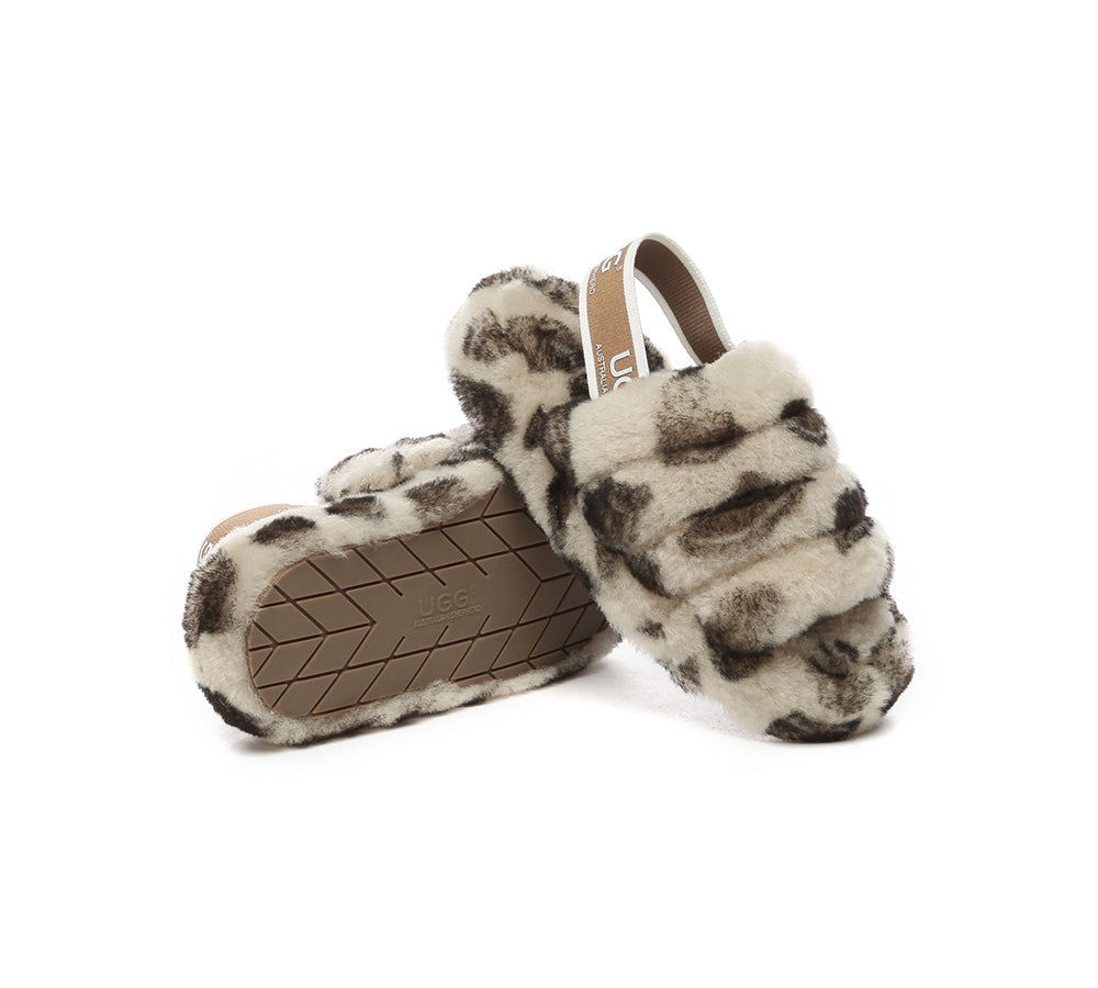 AUSTRALIAN SHEPHERD® UGG Kids Fluffy Slides Slingback Leopard Puffy