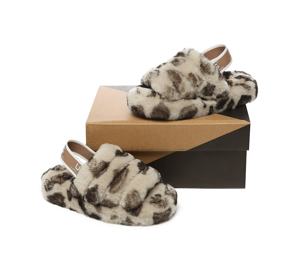 AUSTRALIAN SHEPHERD® UGG Kids Fluffy Slides Slingback Leopard Puffy