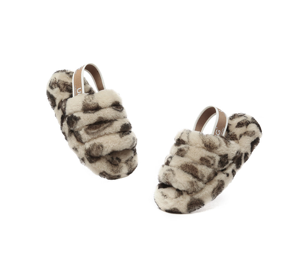 AUSTRALIAN SHEPHERD UGG Kids Fluffy Slides Slingback Leopard