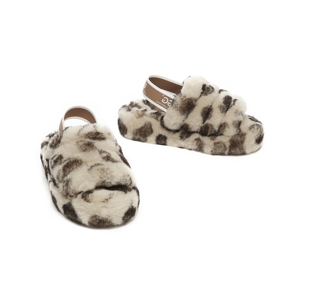 AUSTRALIAN SHEPHERD UGG Kids Fluffy Slides Slingback Leopard