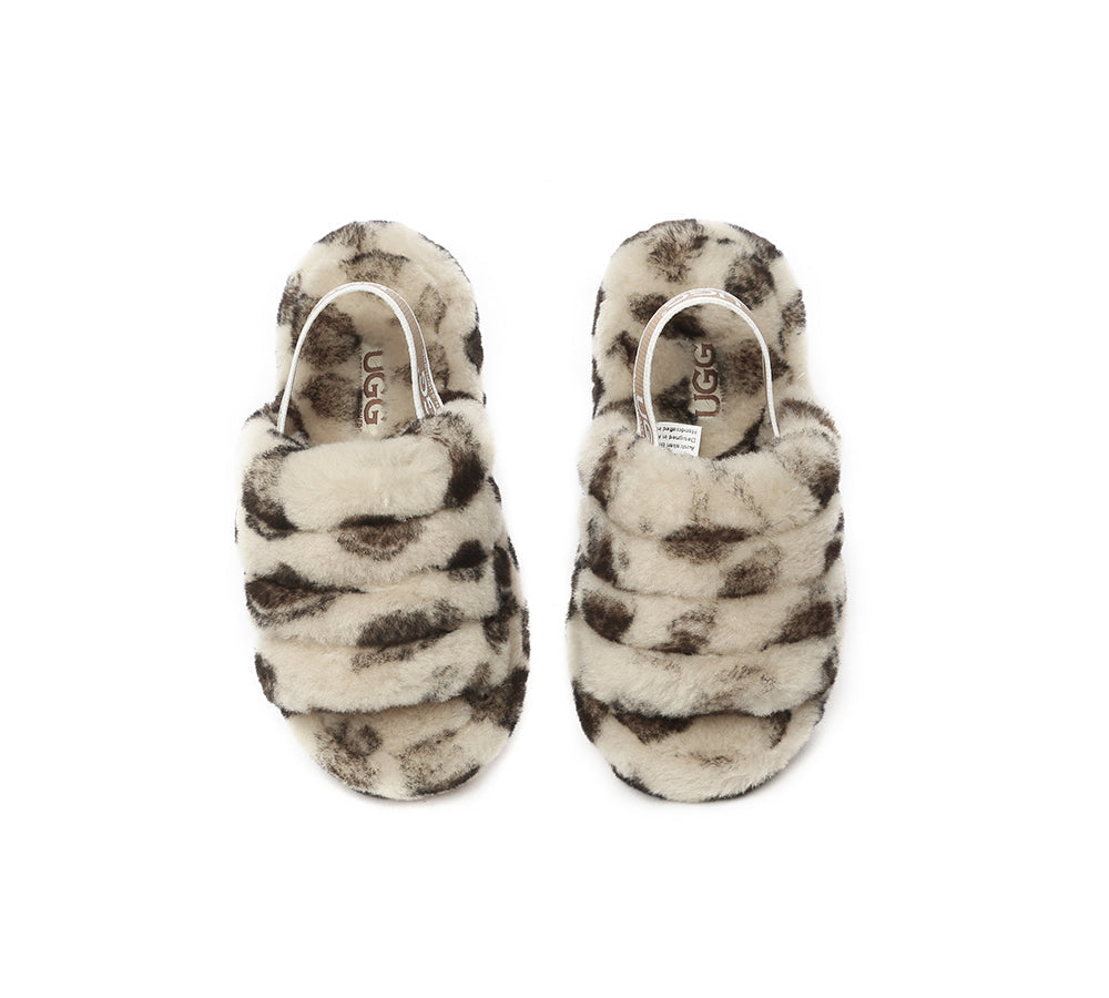 AUSTRALIAN SHEPHERD® UGG Kids Fluffy Slides Slingback Leopard Puffy